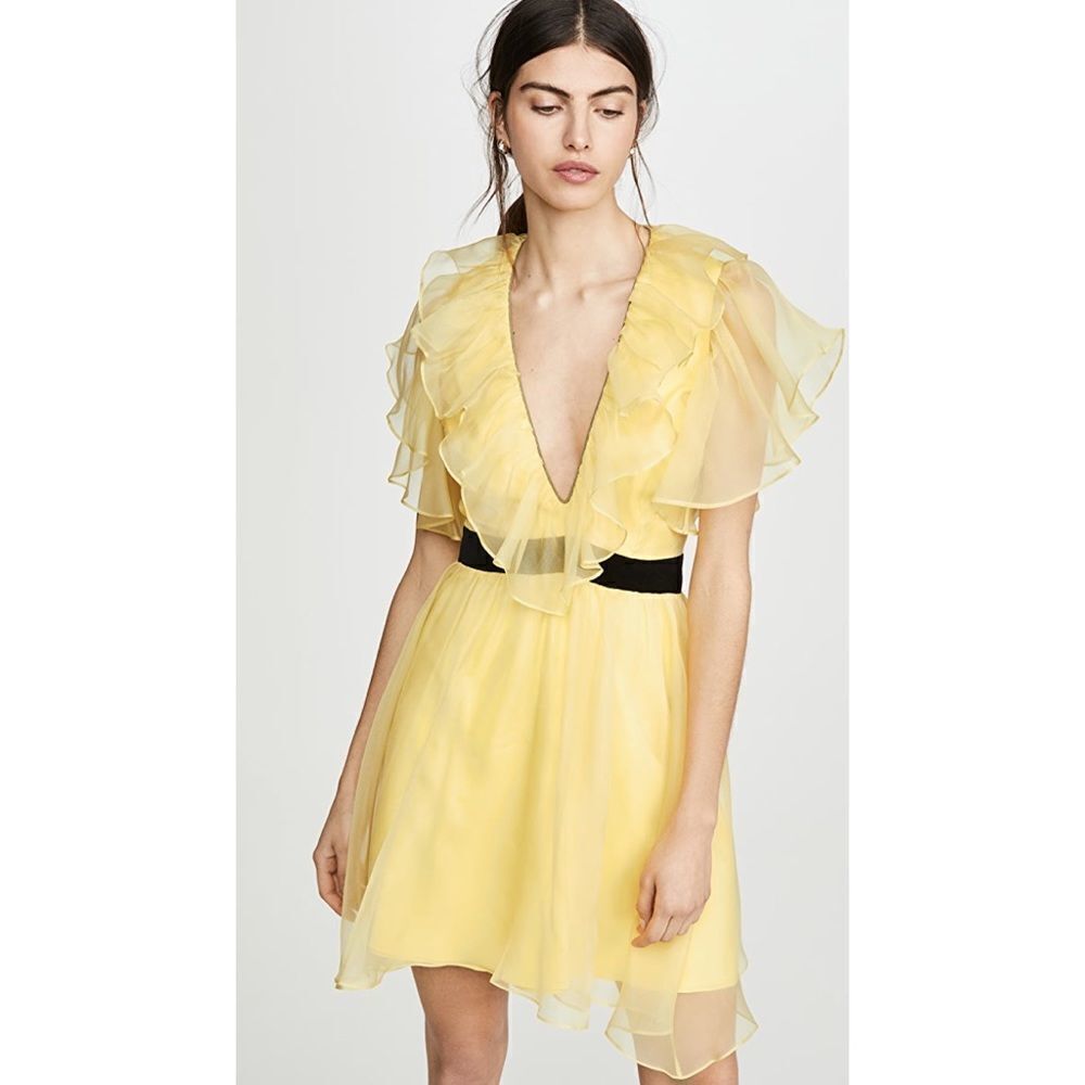 macgraw silk Sandpiper Deep V-Neck Dress Yellow Black Size 8